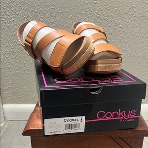 Corkys Brown Platform Sandals with Strappy Design